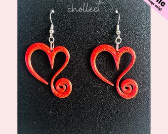 Heart Swirl Earrings STL File: Valentines 3D Print Dangle Earring Design (Digital Download)