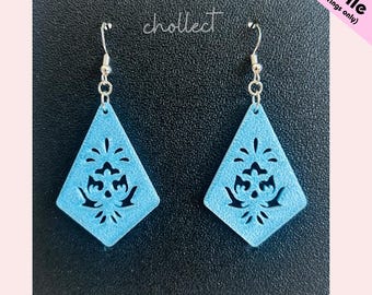 Floral Diamond Earrings STL File: 3D Print Dangle Earring Design (Digital Download)