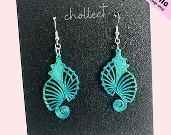 Swirled Seahorse Dangle Earrings STL File – 3D Print Model (Digital Download)
