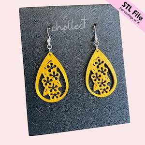 Floral Teardrop Earrings STL File for 3D Printing – Unique Digital Download, Dangle Earrings STL File for 3D Print Model