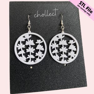 Wildflower Earrings STL File for 3D Printing – Unique Digital Download, Dangle Earrings STL File for 3D Print Model