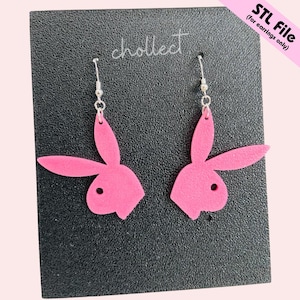 Bunny Head Silhouette Earrings STL File for 3D Printing – Unique Digital Download, Dangle Earrings STL File for 3D Print Model