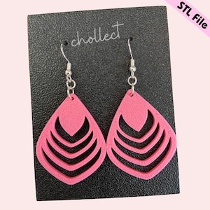 Layered Teardrop Earrings STL File for 3D Printing – Unique Digital Download, Dangle Earrings STL File for 3D Print Model