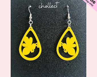 Bee Drop Earrings STL File: 3D Print Dangle Earring Design (Digital Download)
