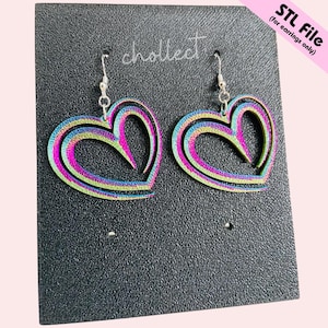 Stylish Heart Earrings STL File for 3D Printing – Unique Digital Download, Dangle Earrings STL File for 3D Print Model