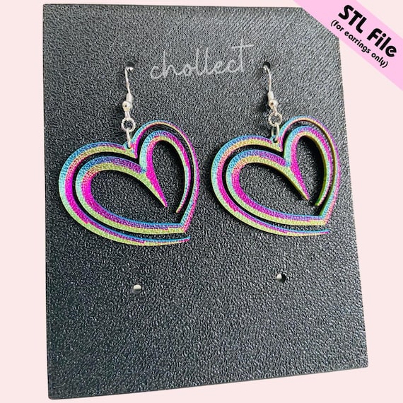 Stylish Heart Earrings STL File: Valentines 3D Print Dangle Earring Design (Digital Download)