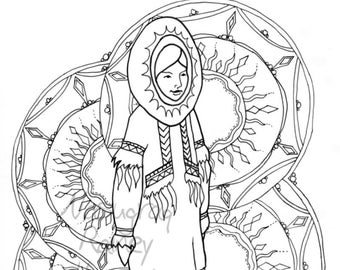 Sunshine woman - Alaska Native Hand Drawn coloring page