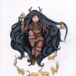 Caribou Migration Diety - Alaska Native Inupiaq drawing