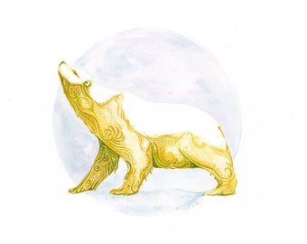 Polar bear tells a story - re imagined - Alaska Native Inupiaq watercolor and gouache painting