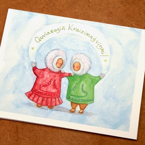 Merry Christmas! - Quviasugin Kraisimagvinmi! - Alaska Native Inupiaq card set - A2 sized Greeting card