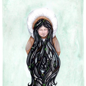 Picking Plants Alaska Native Inupiaq watercolor and gouache painting image 1