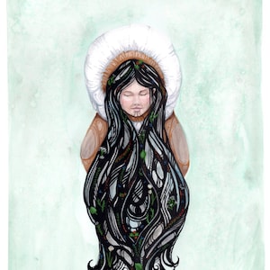 Picking Plants - Alaska Native Inupiaq watercolor and gouache painting