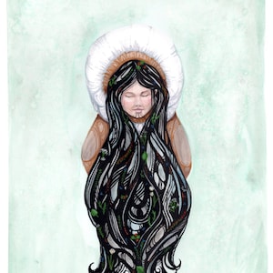 Picking Plants Alaska Native Inupiaq watercolor and gouache painting image 1