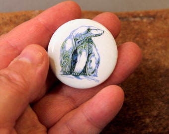 Polar Bear tells a Story in Blue - BUTTON -  LIMITED  - Alaska Native Inupiaq