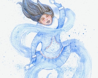 Dança da Nevasca - Pintura em aquarela de um nativo do Alasca Inupiaq