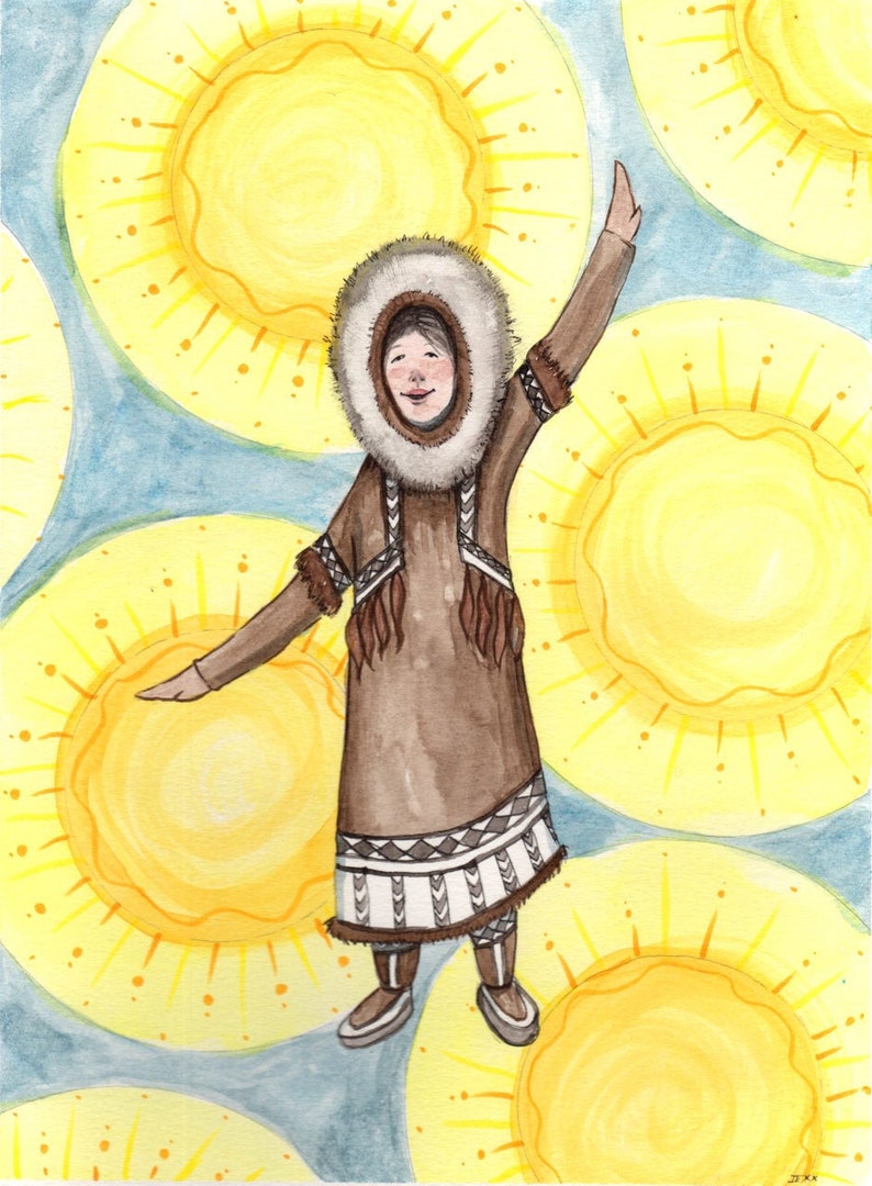 Sunshine dancer Alaska Native Inupiaq watercolor painting image 1