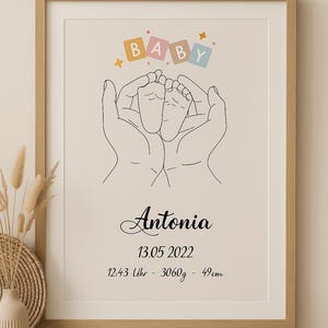 Póster de nacimiento de bebé personalizado, póster con nombre y fechas de nacimiento, regalo para nacimiento.
