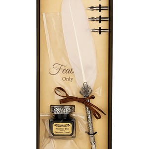 Vintage Feather Dip Pen Set - Antique-style writing quill with ink & nibs – gift box set