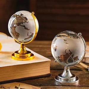 Globo terráqueo de cristal de gran tamaño, globo terráqueo vintage, globo de escritorio decorativo, globo terráqueo, globo terráqueo, mapa de la Tierra, mapa terráqueo de escritorio de 3,6"