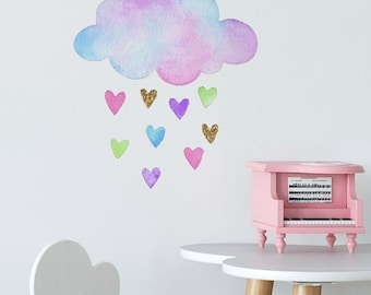 Colorful Cloud Wall Decal: Heart Raindrops Nursery Decor