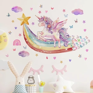 Rainbow Unicorn Wall Sticker, Children Room Decor for House Wall Decals, Wall Stickers Decal, Nursery Wall Decoration, Kids Wall Art