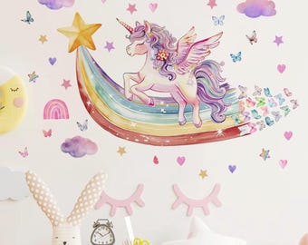 Rainbow Unicorn Wall Decal: Kids Nursery Room Decor