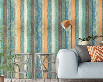 Colorful Wood Grain Removable Wallpaper: Retro Peel and Stick Wall Art