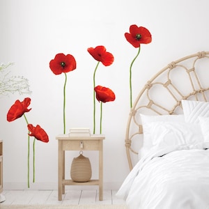 Red Flowers Wall Stickers, Wall Art Decoration Wall Decals, Peel and Stick Wall Art, Removable Wall Stickers, Self Adhesive Wall Stickers