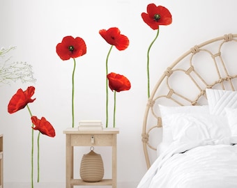 Red Flower Wall Decals: Peel and Stick Floral Wall Art