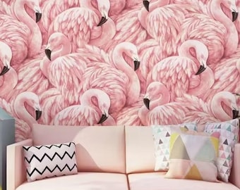 Pink Flamingo Peel and Stick Wallpaper: Tropical Wall Mural