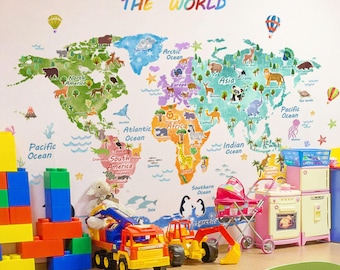 World Animal Map Wall Sticker: Kids Nursery Room Decor