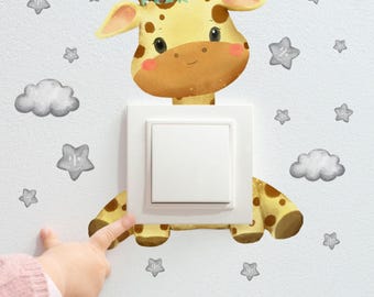 Giraffe, Bear, Elephant Switch Sticker: Kids Nursery Wall Decor