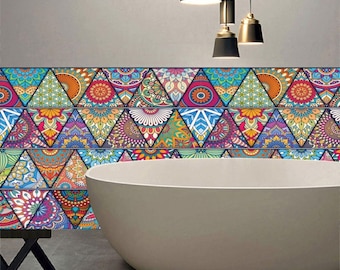 Colorful Floral Triangle Wallpaper: Peel and Stick Wall Decal