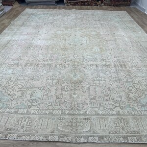 9.5x12 Vintage Oushak Rug – 290x370 cm Handmade Turkish Wool Carpet in Beige and Taupe Tones - Persian Rug 10x12