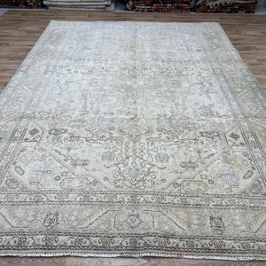 7.9x11 Large Neutral Beige Geometric Vintage Rug - 240x337 cm Handmade Turkish Area Carpet 8x11