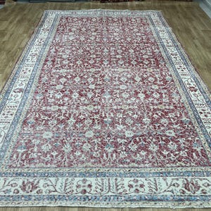 6.8x11 Vintage Turkish Oushak Rug – 207x334 cm – 7x11 Handwoven Red Anatolian Wool Carpet