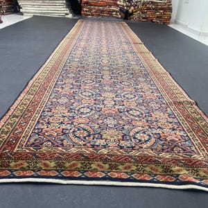 3.3x14.5 Vintage Persian Oushak Runner Rug: Antique Hallway Decor