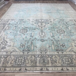 Vintage Turkish Oushak Runner Rug: Neutral Wool Hallway Carpet (3.7x11.6)