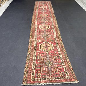 2x12 Red Vintage Turkish Runner Rug: 2.4x12.2 Wool Oushak Hallway Carpet