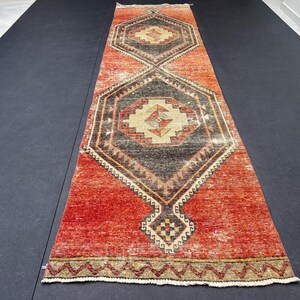 Red Vintage Turkish Runner Rug: Handmade Wool Persian Style (3x11.5)