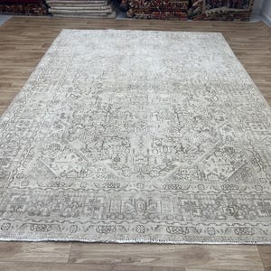 8x11 Large Neutral Oushak Rug – 240x338 cm Turkish Vintage Area Rug – Faded Beige  Handwoven Carpet