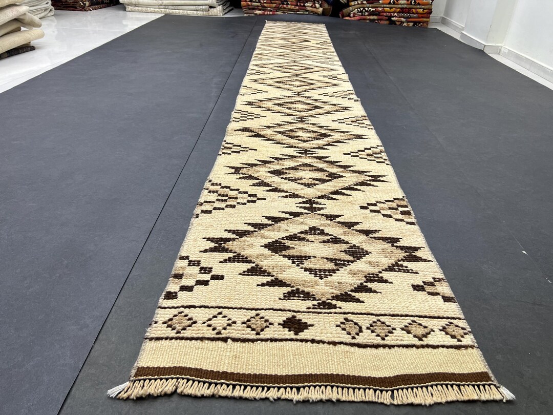2x14 Persian Herki Narrow Brown Cream Runner Rug,long Vintage Turkish ...