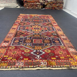 4x8 Vintage Oushak Wool Runner Rug: 3.7x7.8 Red Persian Hallway Rug