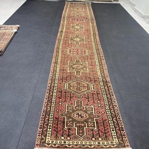 Vintage Wool Runner Rug: 2.4x13.6 Persian Hallway Carpet