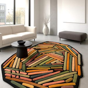 Hand-Tufted Wool Area Rug: Multicolored Abstract Design