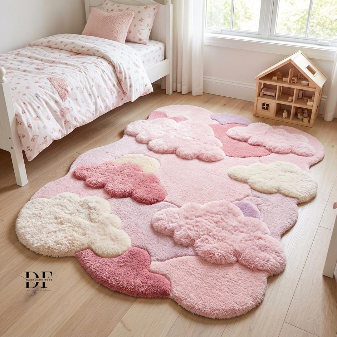 Hand Tufted Pink Cloud Rug Kids Nursery Room | Wool Playroom Carpet - Etsy