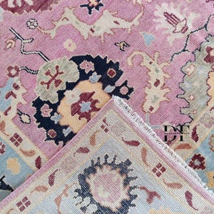 9x12 Oushak Rug – Hand-Knotted Pink Turkish Wool Carpet | Vintage Oriental Area Rug | Handmade Rug for Living Room or Bedroom