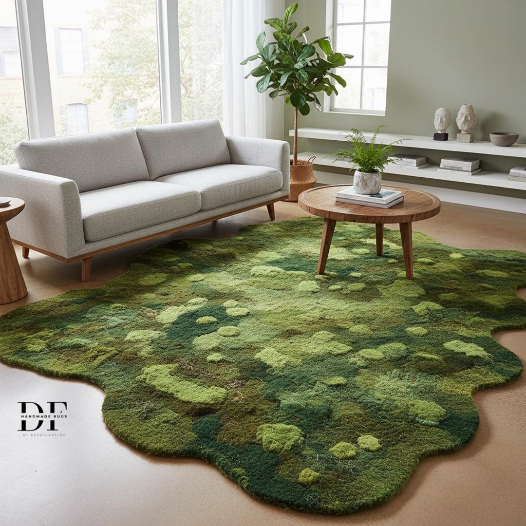 Buy Moss Rug Tufted Green Shag Carpet | 3D Nature Area Rug Handmade ...