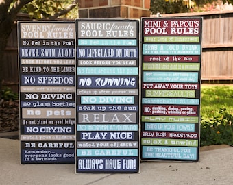 Pool Rules, Subway Art Signage | Size 16x36 -  Custom wood Sign