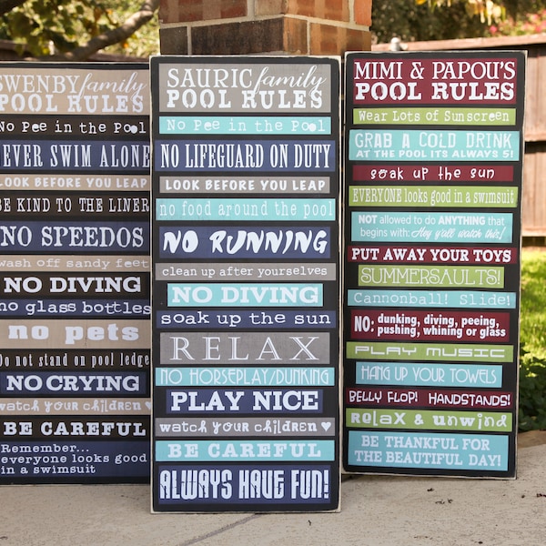 Pool Rules, Subway Art Signage | Size 16x36 -  Custom wood Sign